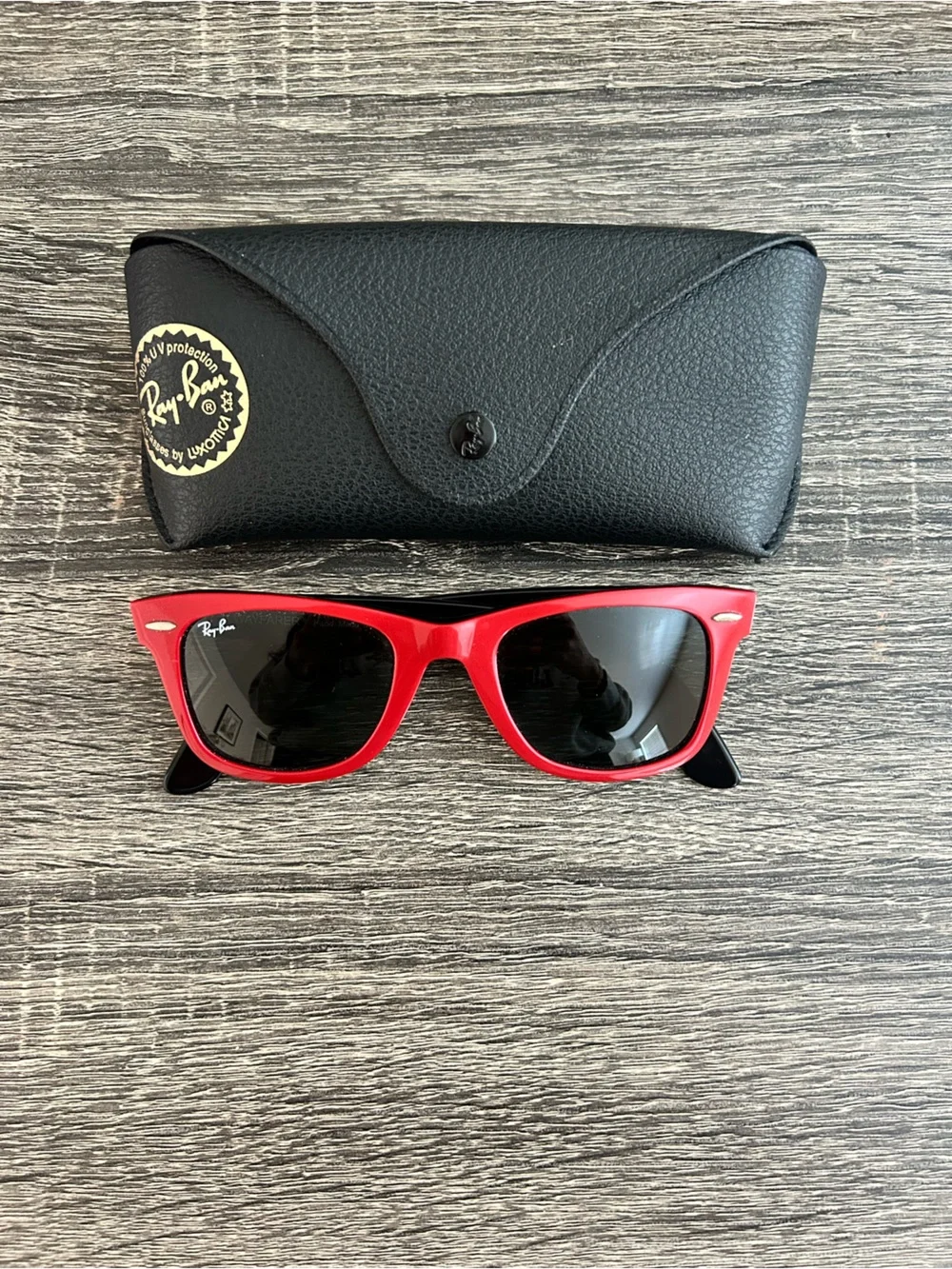 Ray-Ban Red Wayferer Sunglasses with Black Lenses
